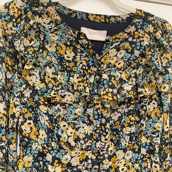 NWT Loft Floral Ruffle Midi Shirtdress - Picture 5 of 11